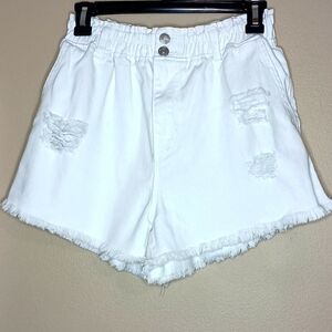 Love Tree White Denim Frayed Hem Shorts